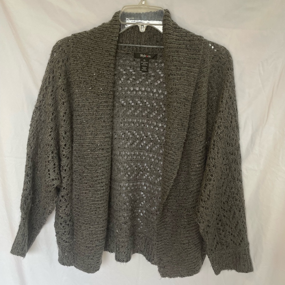 Gray Knit Sequined Cardigan